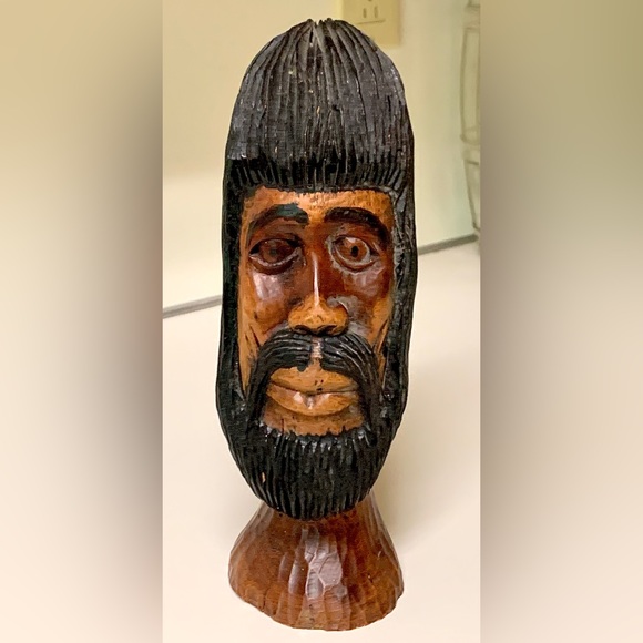 Vintage Solid Hand Carved Lignum Vitae Jamaican Bearded Rastafarian Statue Bust - Picture 4 of 15